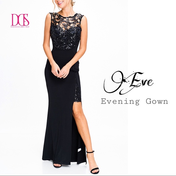 Dollhouse Dress Shop Dresses & Skirts - Sale ‼️EVE - Black Sequined Evening Gown w/ Slit